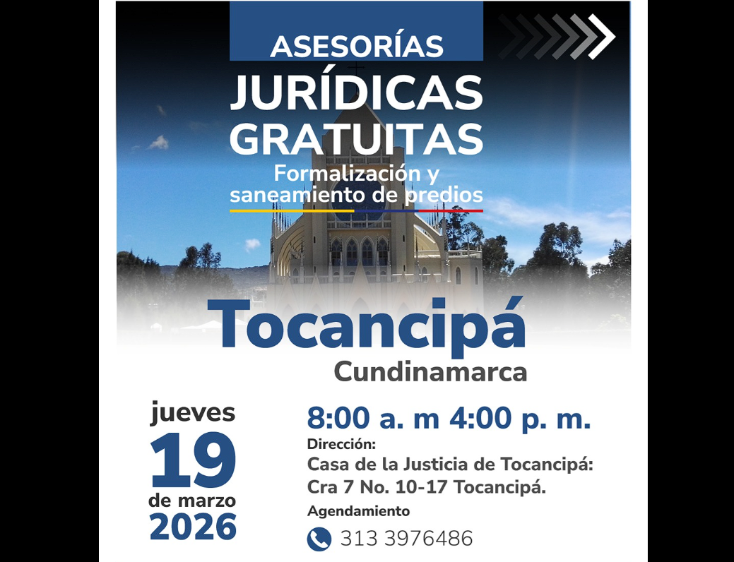 Jornada jurídica en |Tocancipá| orientará a la comunidad sobre formalización y titulación de predios