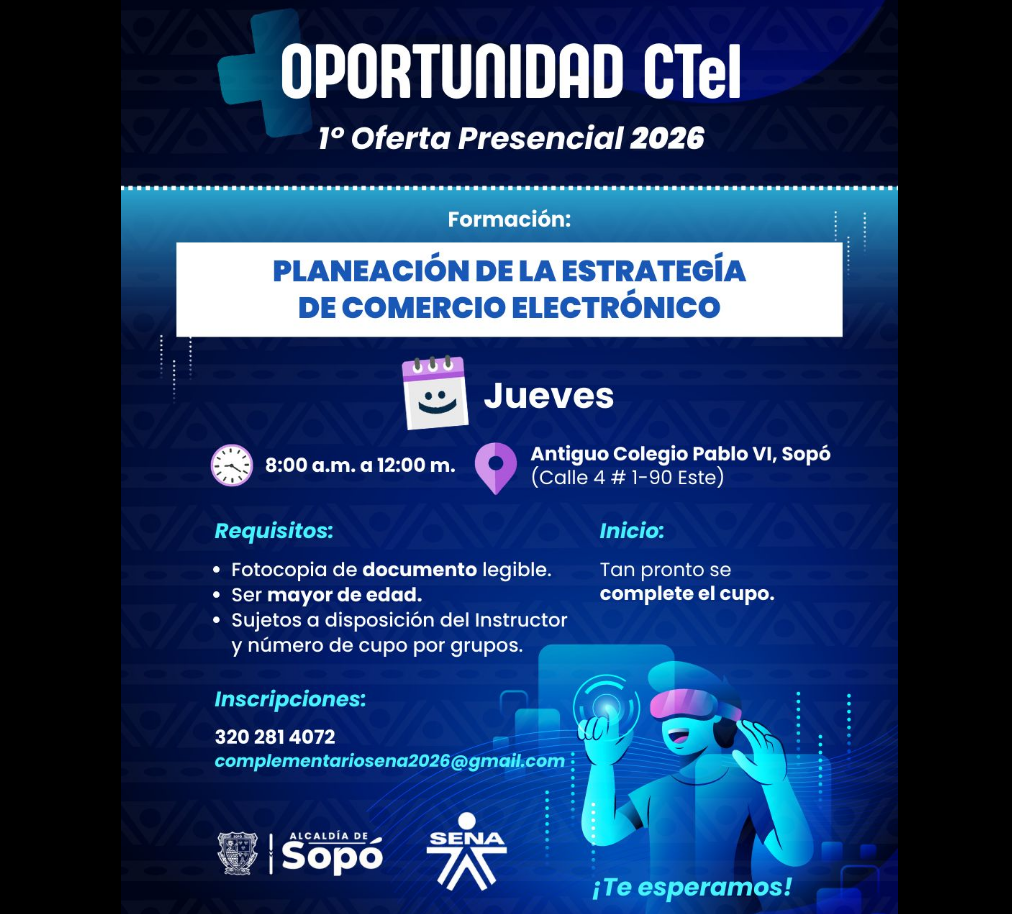 Formación en |comercio electrónico| abrirá espacios para fortalecer |negocios digitales| en |Sopó|