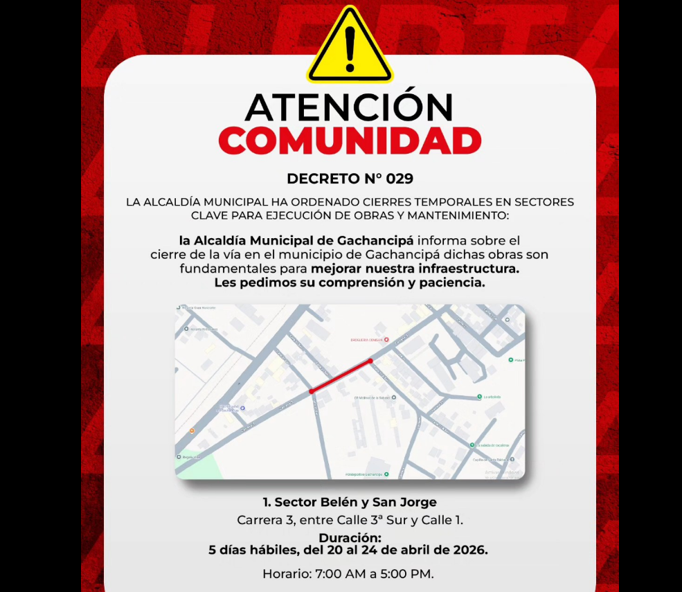 Decreto regula |intervención vial| en |Gachancipá| para mejorar la |movilidad|