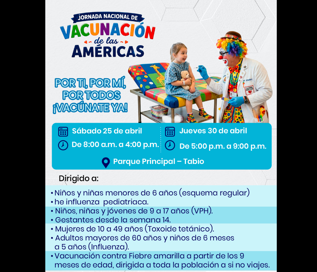 |Tabio| se suma a la |Jornada Nacional de Vacunación| de las Américas para proteger la |salud| de la comunidad