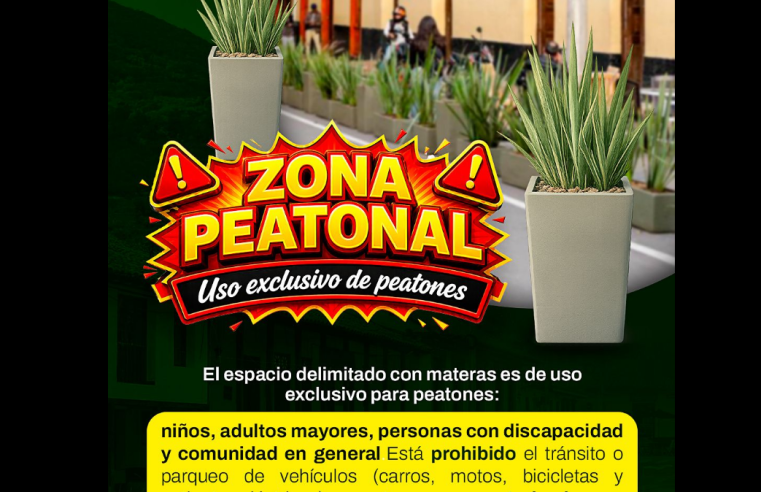 Invitan a cuidar las materas y respetar los |espacios peatonales| en el Parque Principal de |Tenjo|