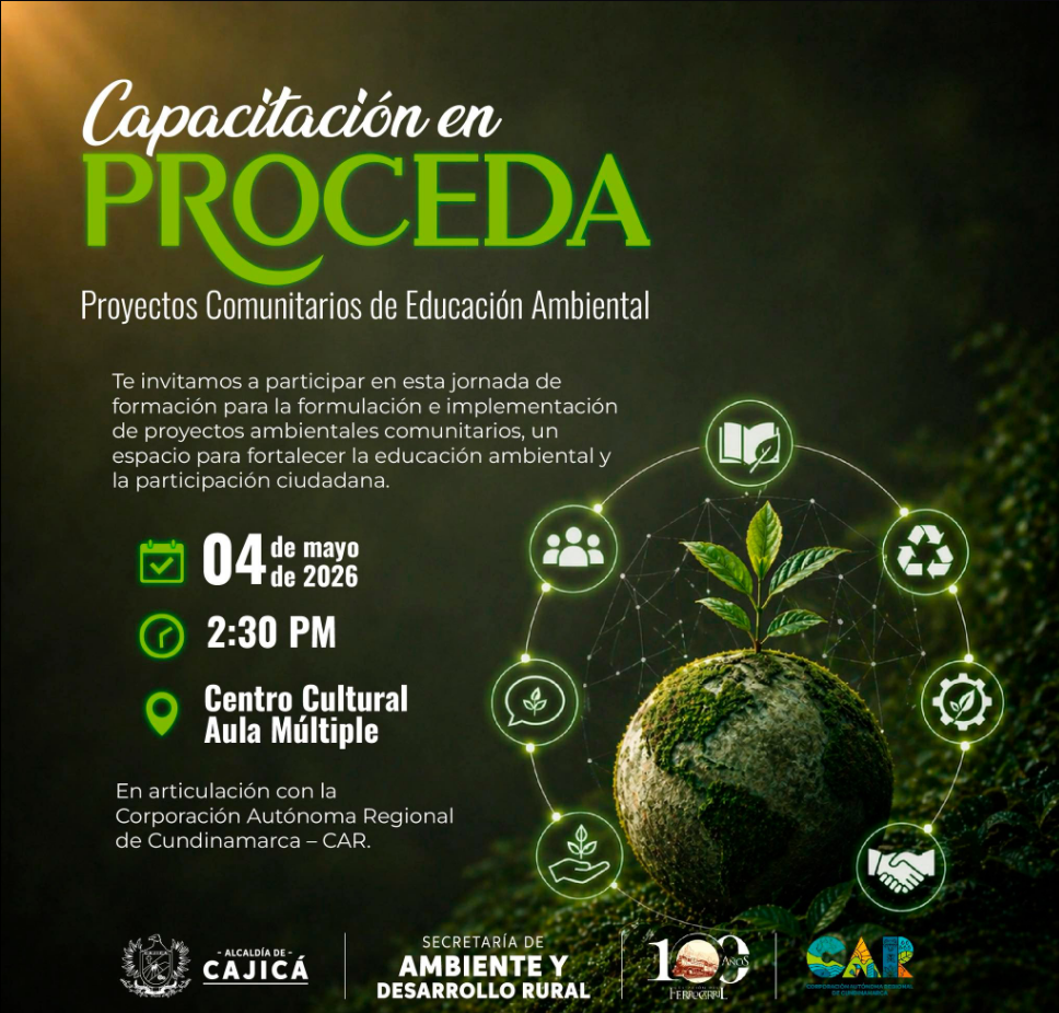 |Cajicá| realizará capacitación en PROCEDA para impulsar |proyectos ambientales| comunitarios