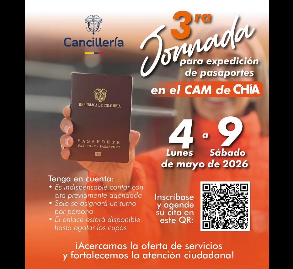 |Chía| realizará tercera jornada de expedición de |pasaportes| en el |CAM|