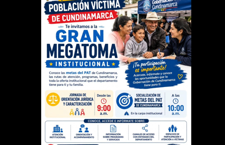 Gobernación de |Cundinamarca| realizará |Megatoma| Institucional para la población víctima en |Gachancipá|