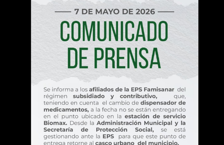 Alcaldía de |Tenjo| informa |suspensión temporal| en entrega de medicamentos de |Famisanar|
