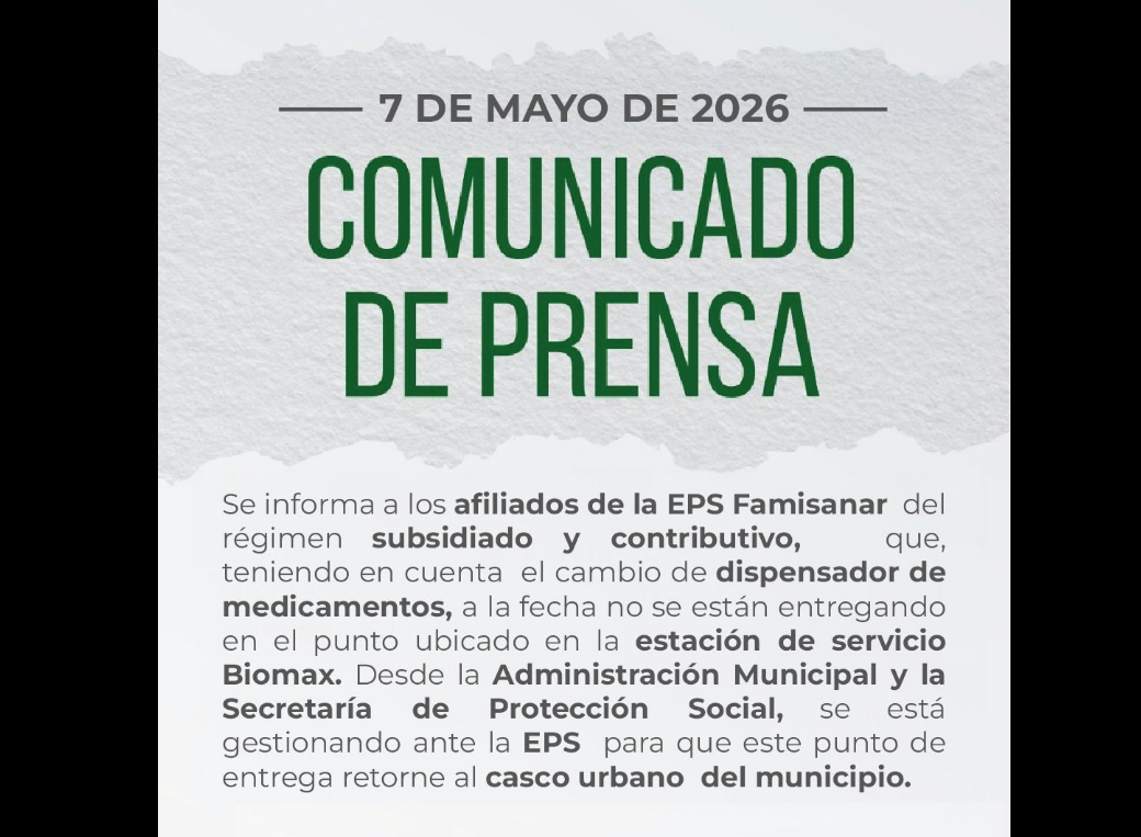 Alcaldía de |Tenjo| informa |suspensión temporal| en entrega de medicamentos de |Famisanar|