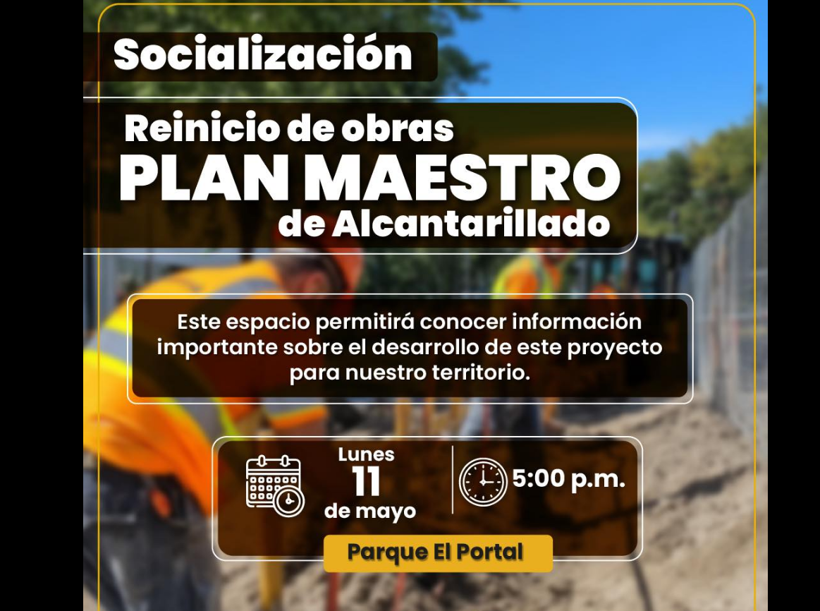 Alcaldía de |Tabio| invita a socialización sobre reinicio de obras del |Plan Maestro| de |Alcantarillado|