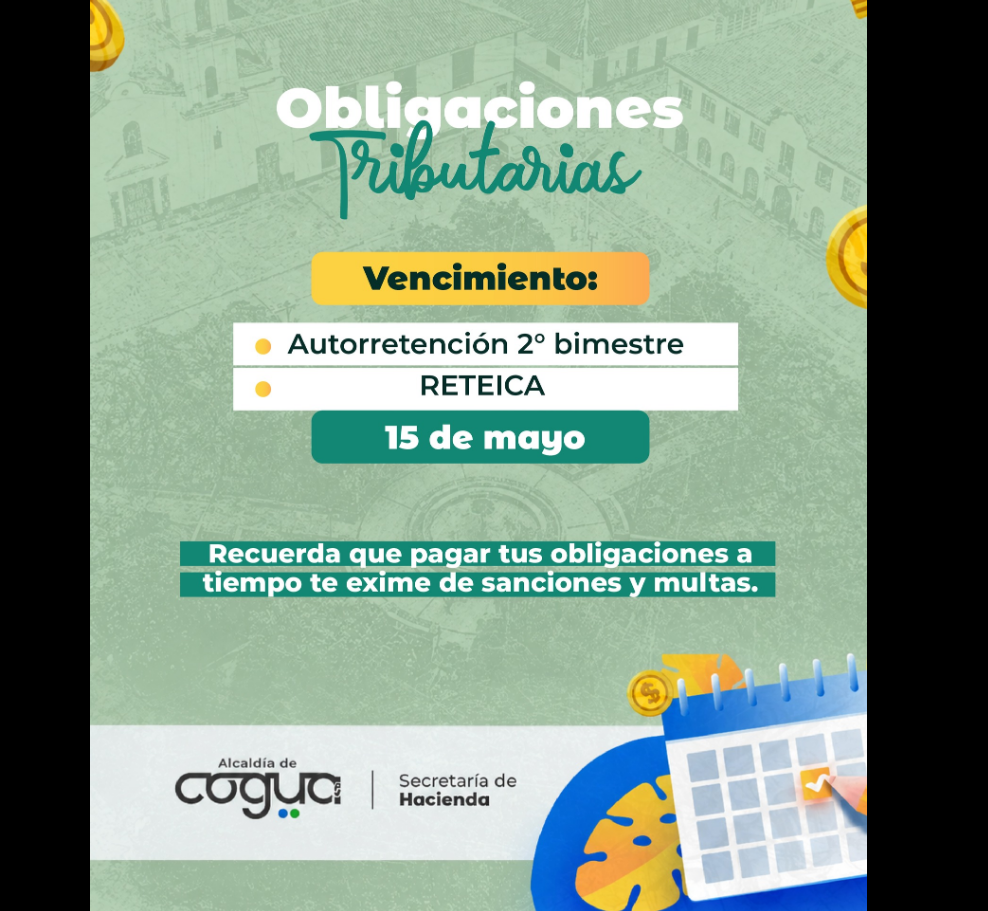 Alcaldía de |Cogua| recordó vencimiento del segundo bimestre de Autoretención y ReteICA