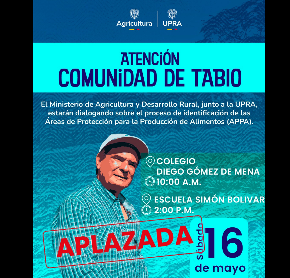 Aplazada socialización sobre |Áreas de Protección| para la Producción de Alimentos en |Tabio|