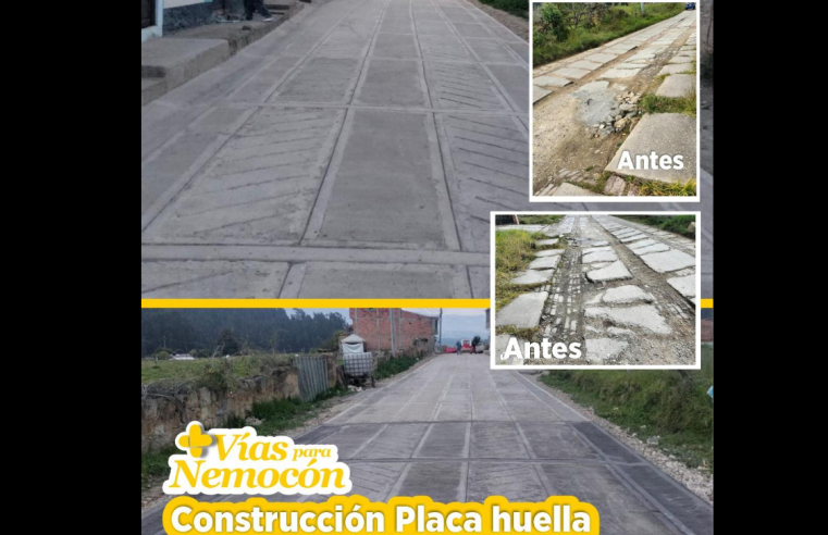 Construcción de |placa huella| fortalece la |movilidad| en el sector Camacho de |Nemocón|