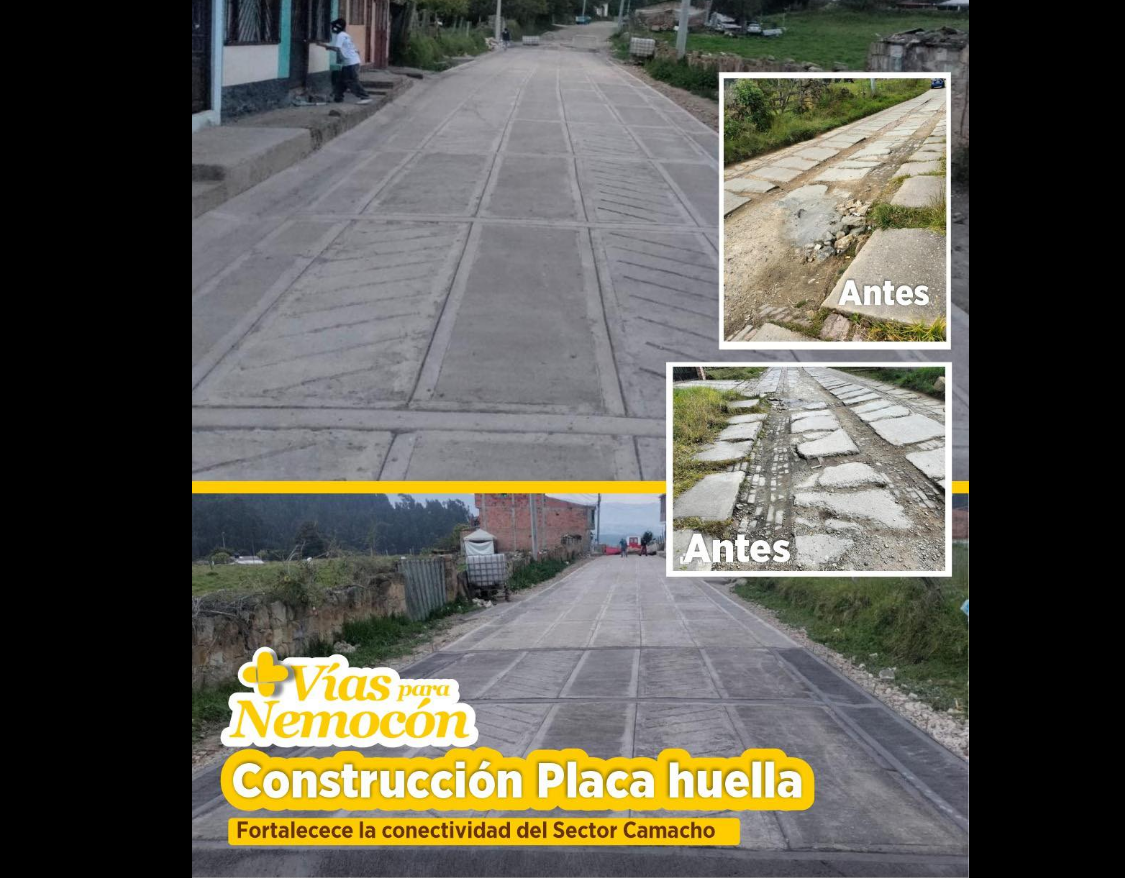 Construcción de |placa huella| fortalece la |movilidad| en el sector Camacho de |Nemocón|