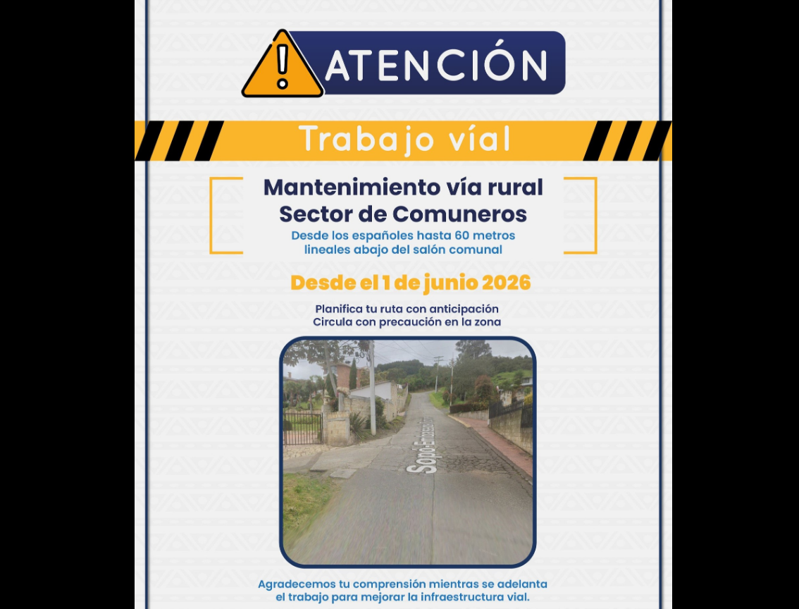 Iniciarán obras de mantenimiento en la |vía rural| del |sector Comuneros|