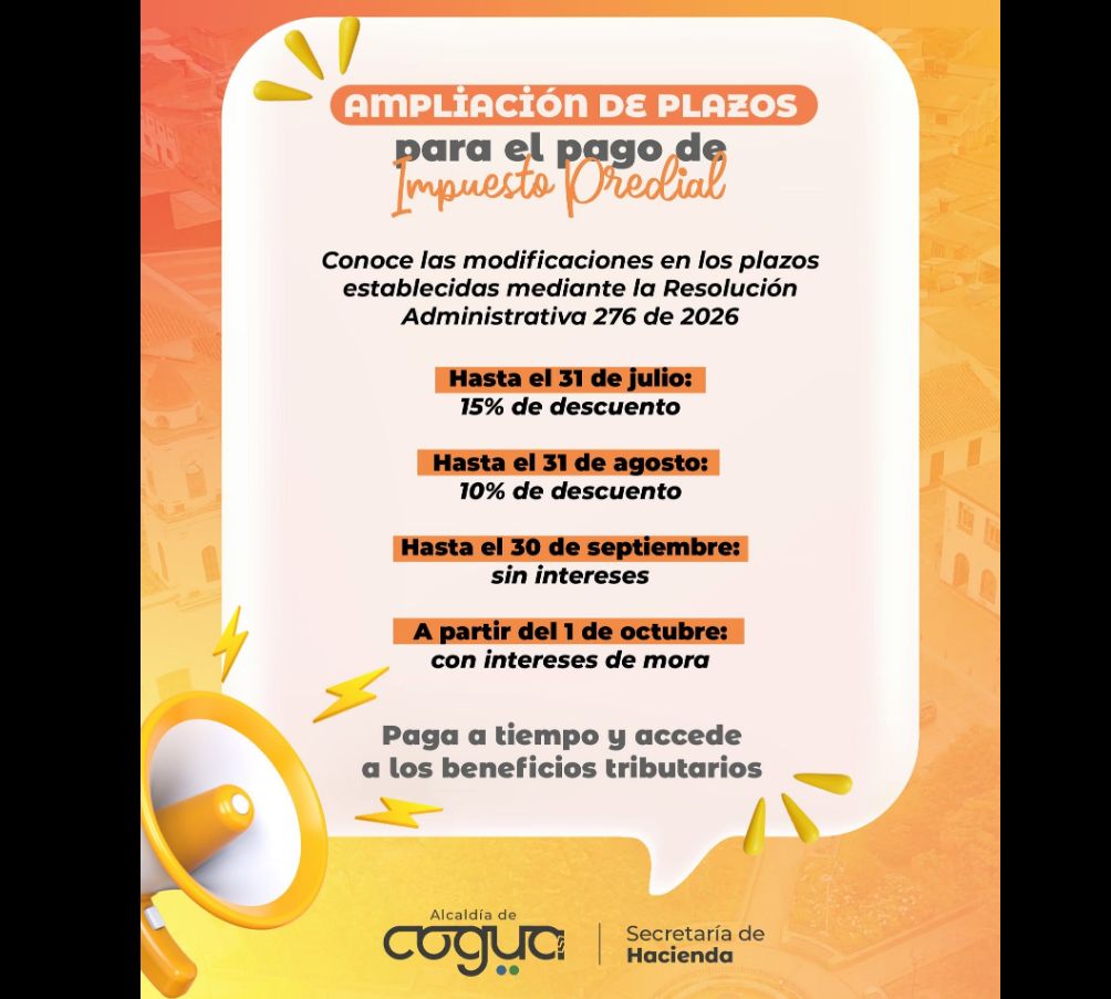 |Cogua| amplía los plazos para el pago del |impuesto predial|