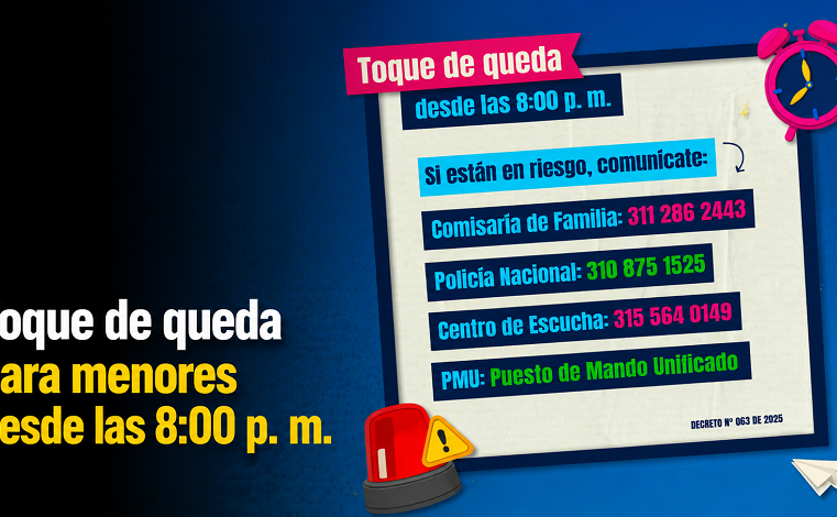 🚨 Toque de queda en |Cota| para menores desde las 8:00 p. m.