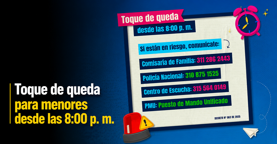 🚨 Toque de queda en |Cota| para menores desde las 8:00 p. m.
